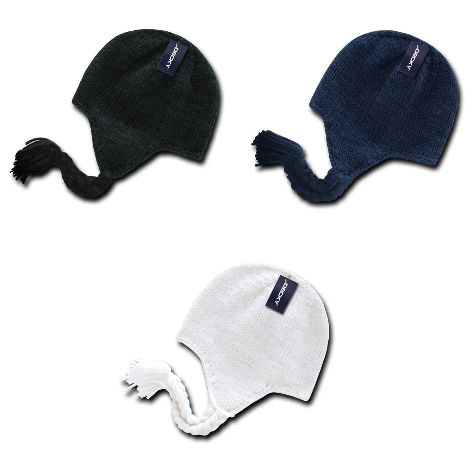 1 Dozen Decky Peruvian Knit Beanies Braided Ear Tails Chullo Caps Hats Wholesale