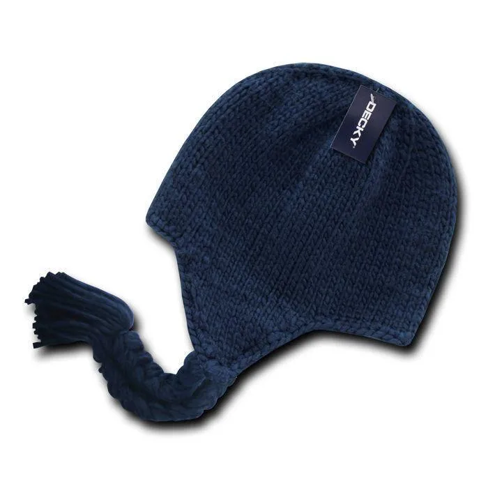 1 Dozen Decky Peruvian Knit Beanies Braided Ear Tails Chullo Caps Hats Wholesale