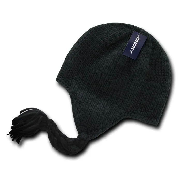 1 Dozen Decky Peruvian Knit Beanies Braided Ear Tails Chullo Caps Hats Wholesale