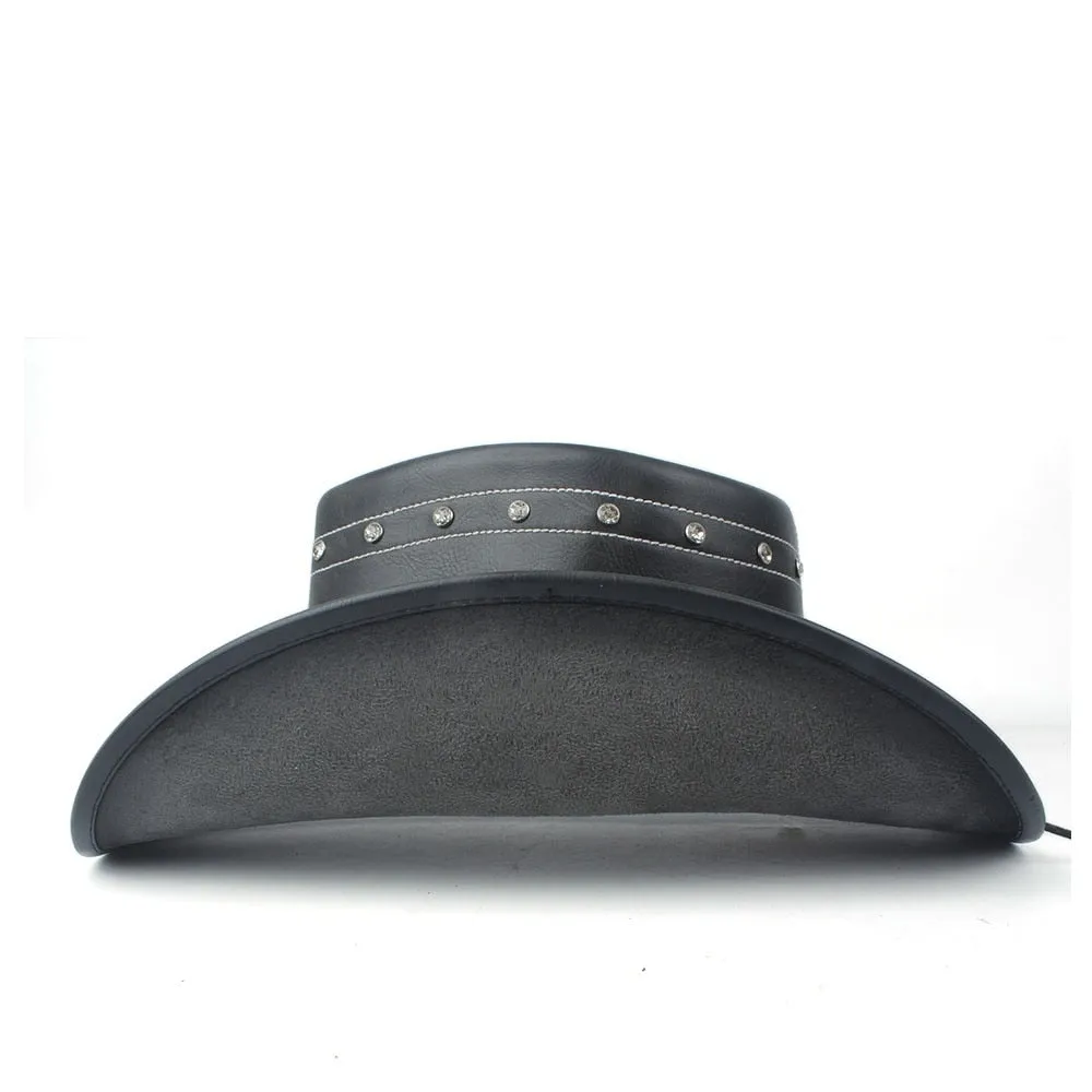 100% Leather Men Western Cowboy Hat For Gentleman Dad Jazz Sombrero Hombre Caps