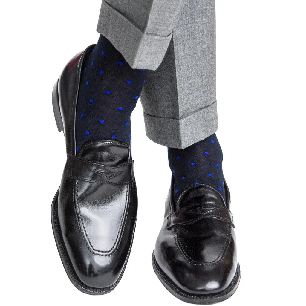137-Navy with Clematis Blue Dot Cotton Sock Linked Toe OTC