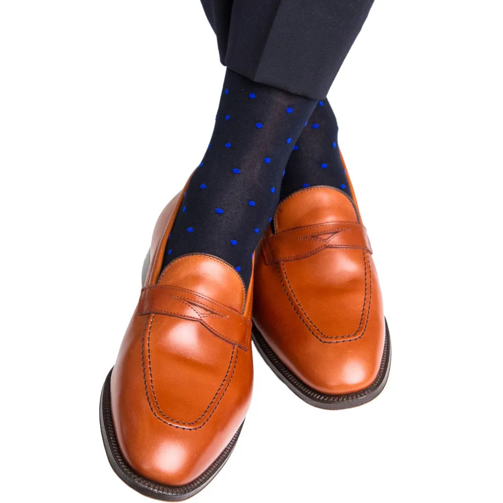 137-Navy with Clematis Blue Dot Cotton Sock Linked Toe OTC
