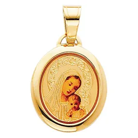14k Yellow Gold Religious Blessed Virgin Mary and Jesus Enamel Picture Charm Pendant