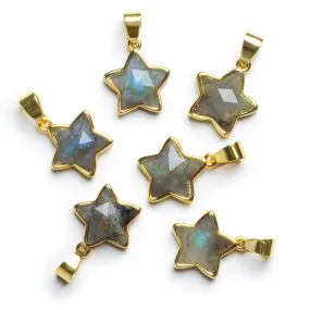 14mm Gold Tone Bezeled Labradorite Star Pendant 1 Bead