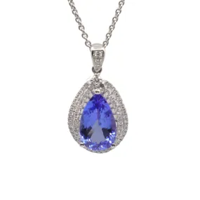 18K White Gold Tanzanite and Diamond Pendant - 20764685
