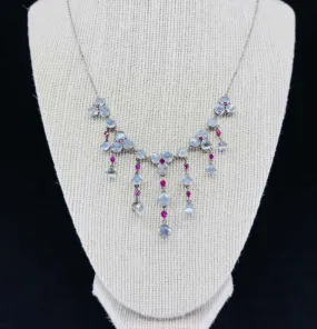 1920s Moonstone and Ruby Silver Fringe Necklace