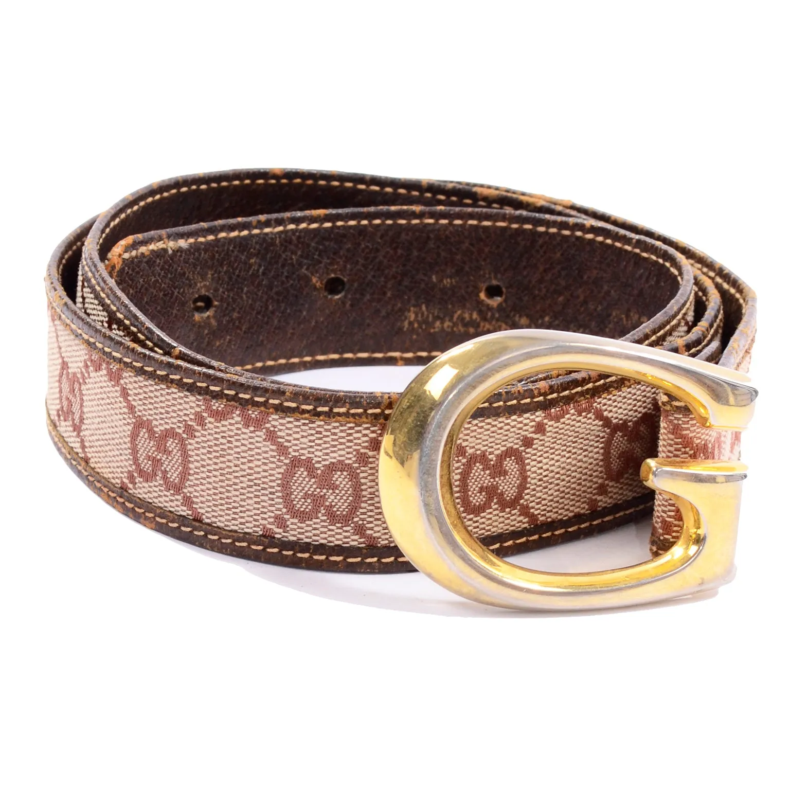 1970's Vintage Gucci Monogram Double G Belt w/ Single G Gold Buckle
