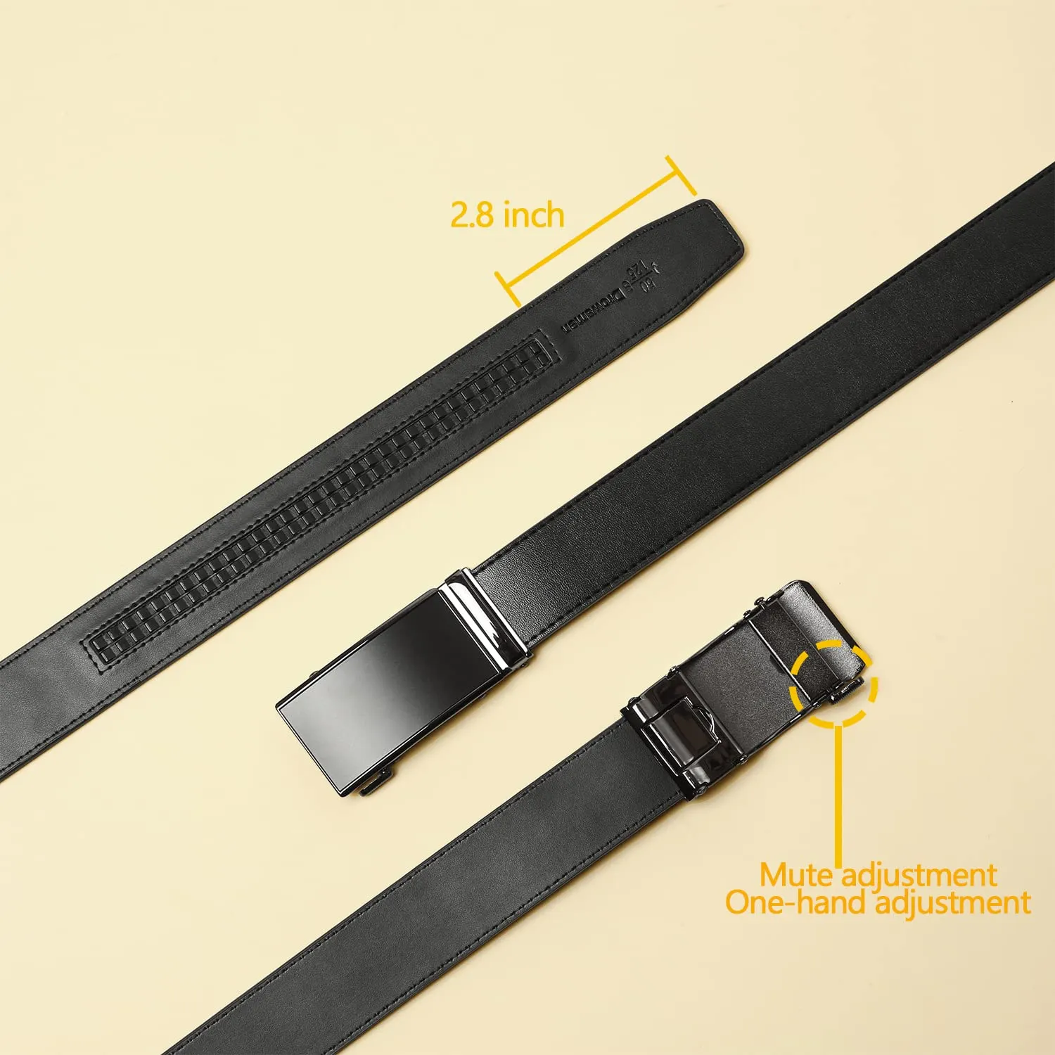 2 Pack Ratchet Belt 1 3/8", Leather Dress Belt with Click Sliding Buckle in Gift Set Box, Mens Adjustable Belt Trim to Fit (02 Black/Brown Genuine Leather belt, 28"-42" Waist Adjustable)