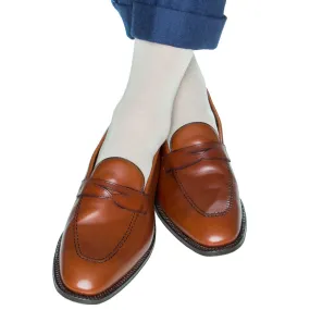 22-Tan Solid Ribbed Cotton Sock Linked Toe Mid-Calf