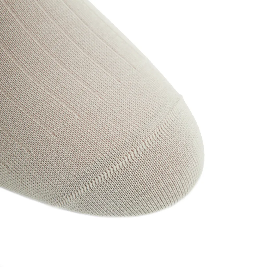 22-Tan Solid Ribbed Cotton Sock Linked Toe Mid-Calf