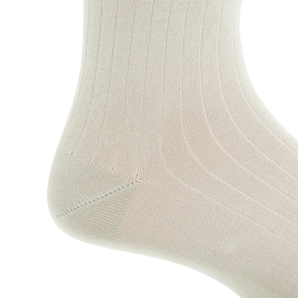 22-Tan Solid Ribbed Cotton Sock Linked Toe Mid-Calf