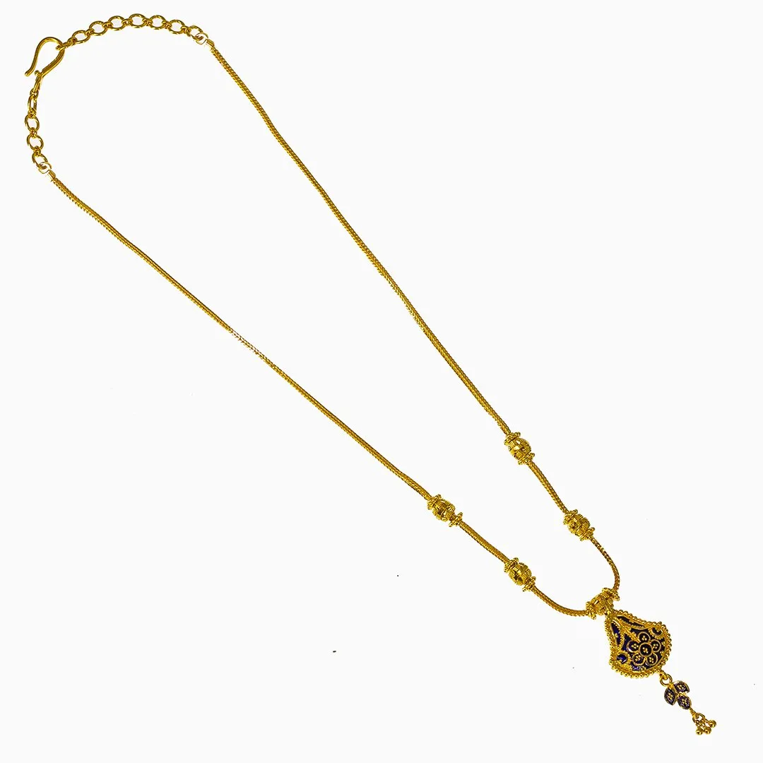 22K Yellow Gold Necklace and Earrings Set W/ Blue Enamel & Reversible Pendants