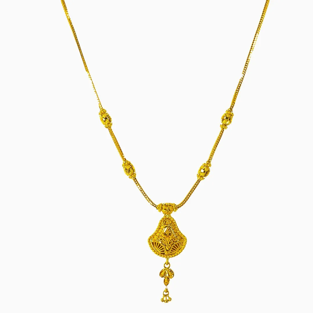 22K Yellow Gold Necklace and Earrings Set W/ Blue Enamel & Reversible Pendants