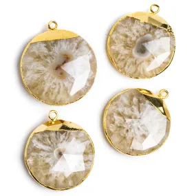 28mm Gold Leafed Solar Quartz Coin Pendant 1 piece