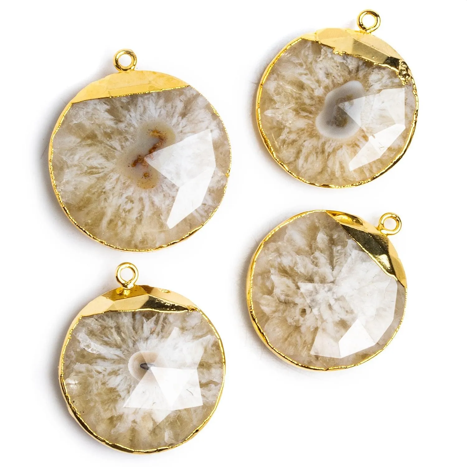 28mm Gold Leafed Solar Quartz Coin Pendant 1 piece