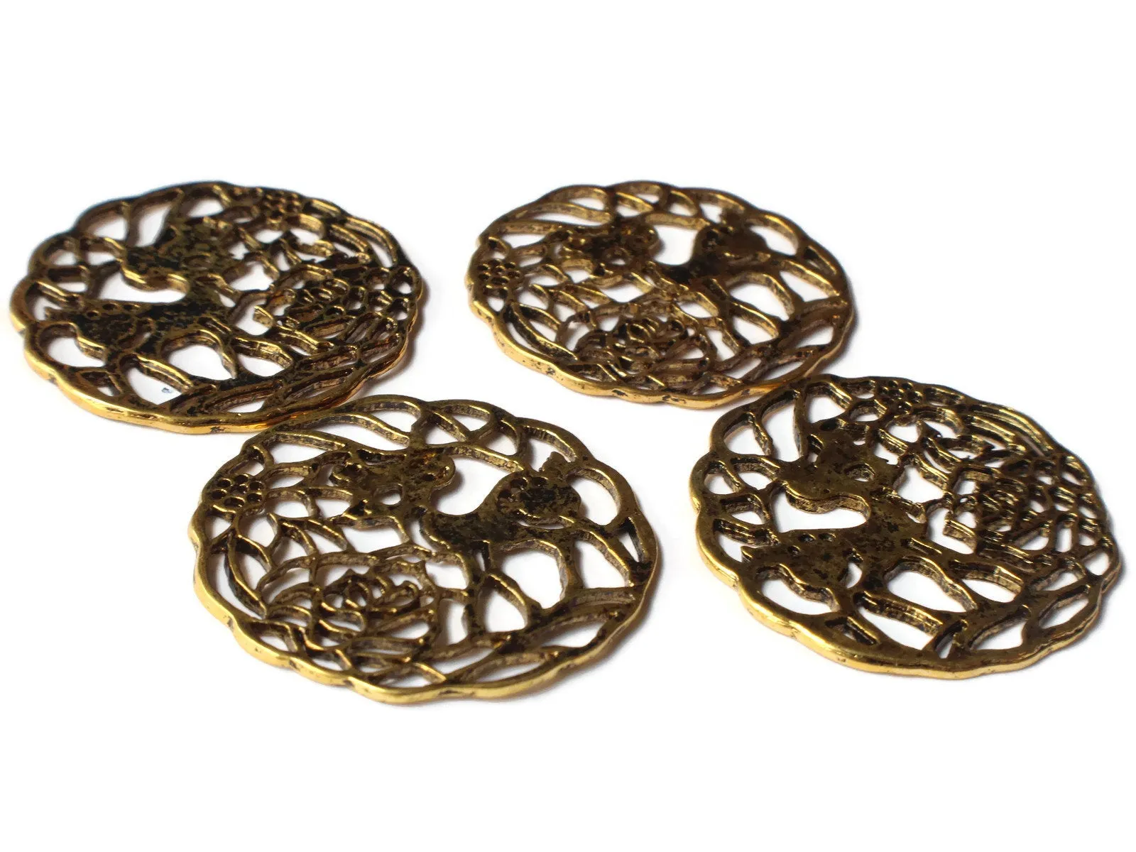 4 33mm Golden Filigree Deer Charms