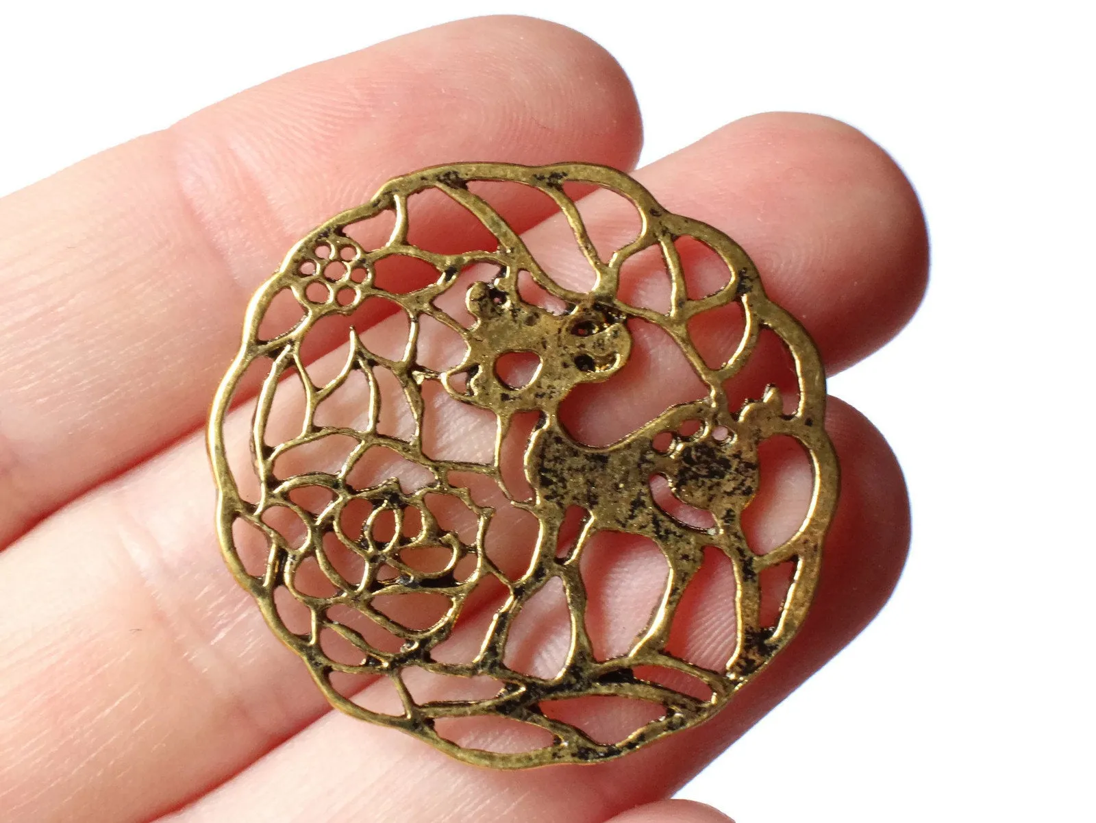 4 33mm Golden Filigree Deer Charms