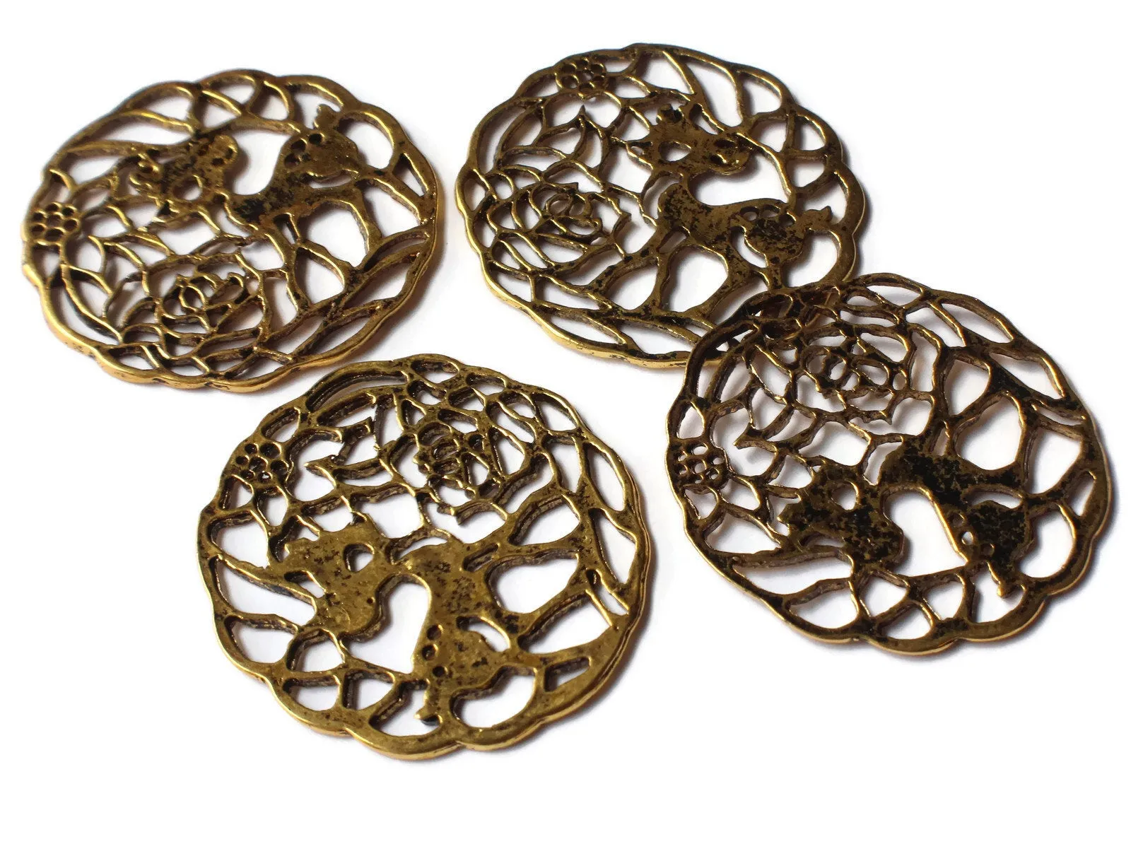 4 33mm Golden Filigree Deer Charms