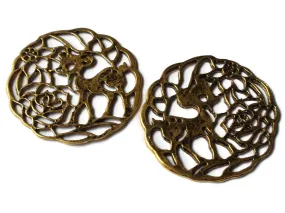 4 33mm Golden Filigree Deer Charms