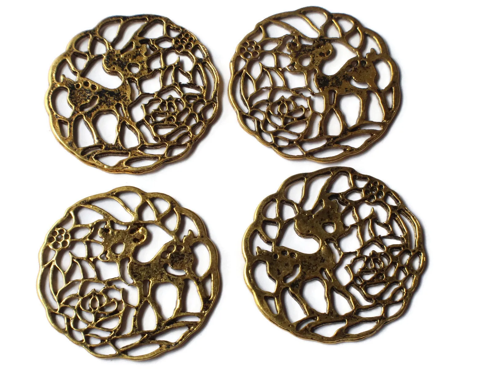 4 33mm Golden Filigree Deer Charms