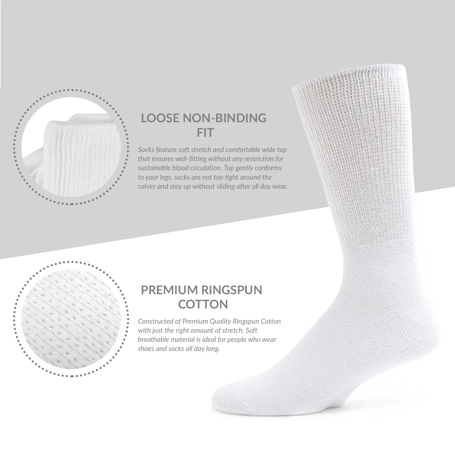 60 Pairs of Premium Cotton Loose Top Diabetic Neuropathy Socks (White)