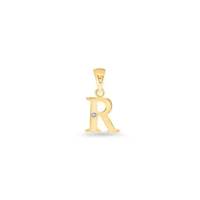 9K Gold Single Diamond 'R' Initial Pendant - DSNP-R