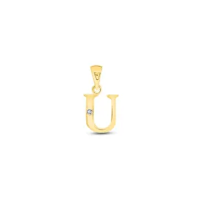 9K Gold Single Diamond 'U' Initial Pendant - DSNP-U