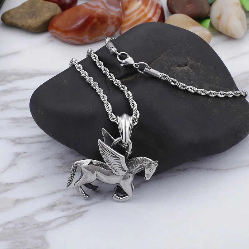 Angel Wings Zodiac Horse Pendant for Men