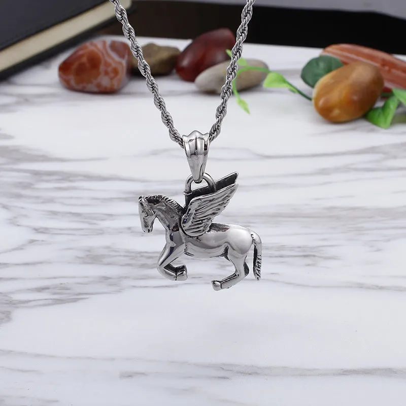 Angel Wings Zodiac Horse Pendant for Men