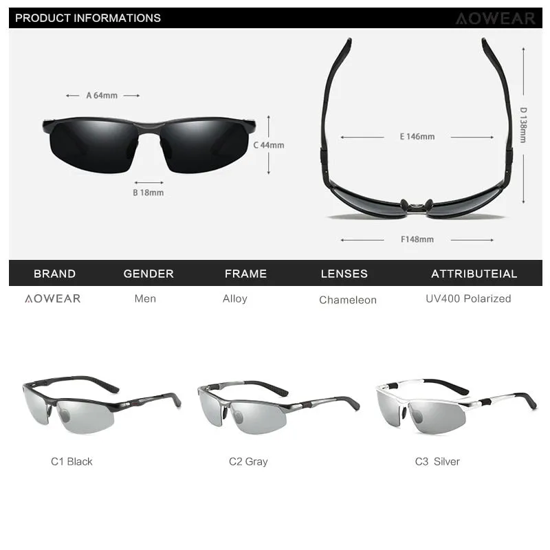 AOWEAR Photochromic Sunglasses Men Polarized Chameleon Glasses Male Change Color Sun Glasses HD Day Night Vision Driving Eyewear