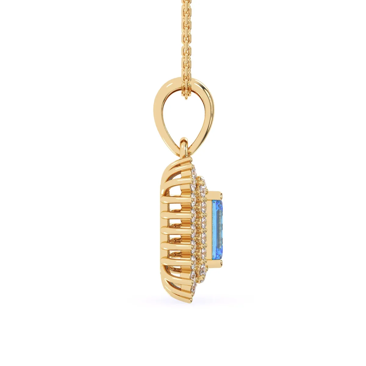 Attractive Blue Emerald Double Halo Charm Pendant