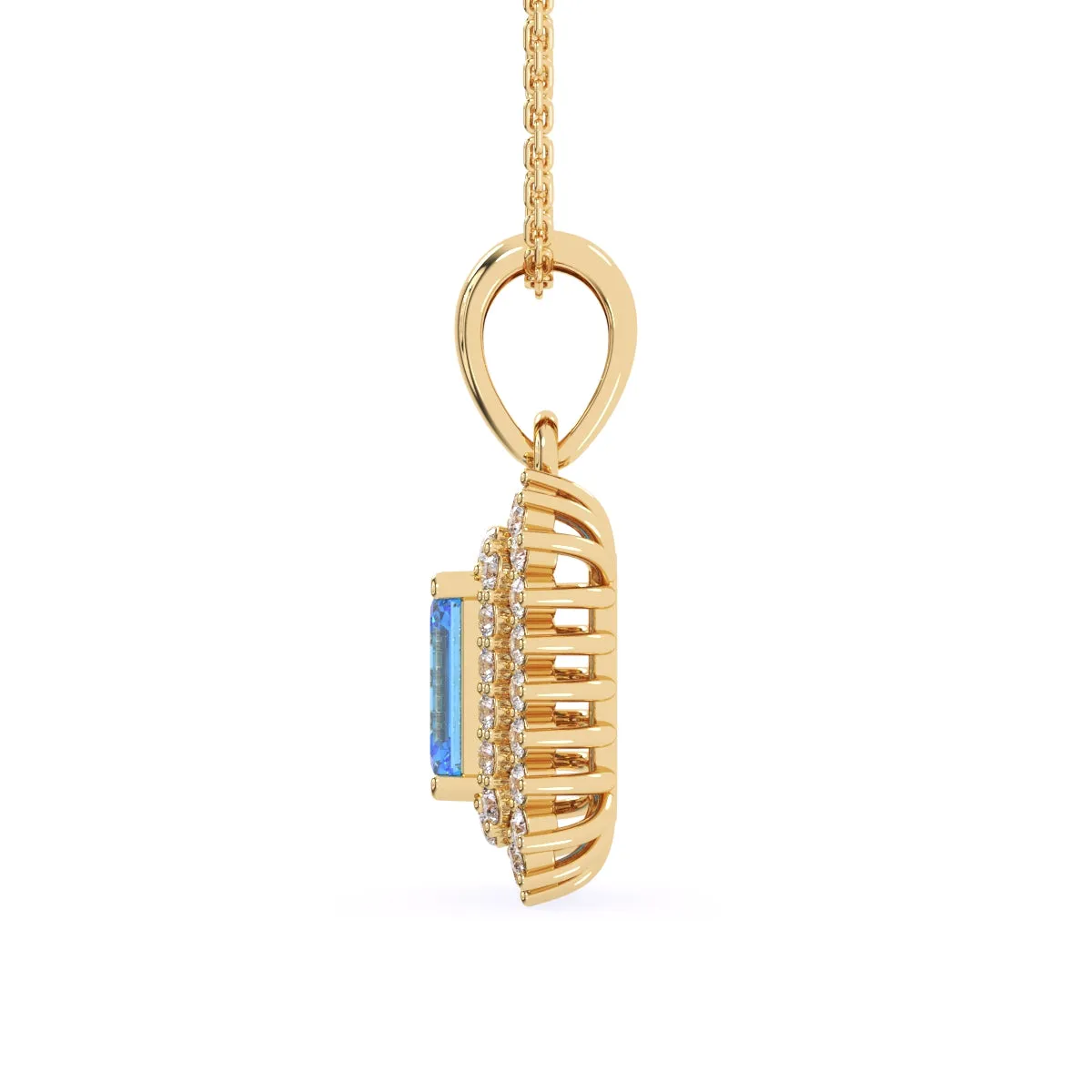 Attractive Blue Emerald Double Halo Charm Pendant