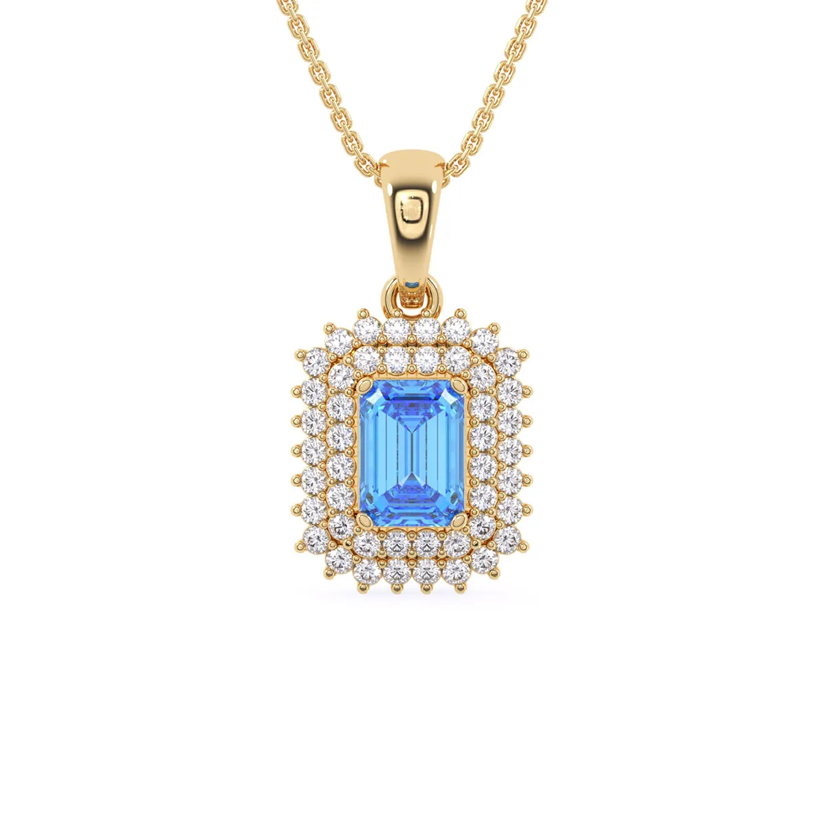 Attractive Blue Emerald Double Halo Charm Pendant