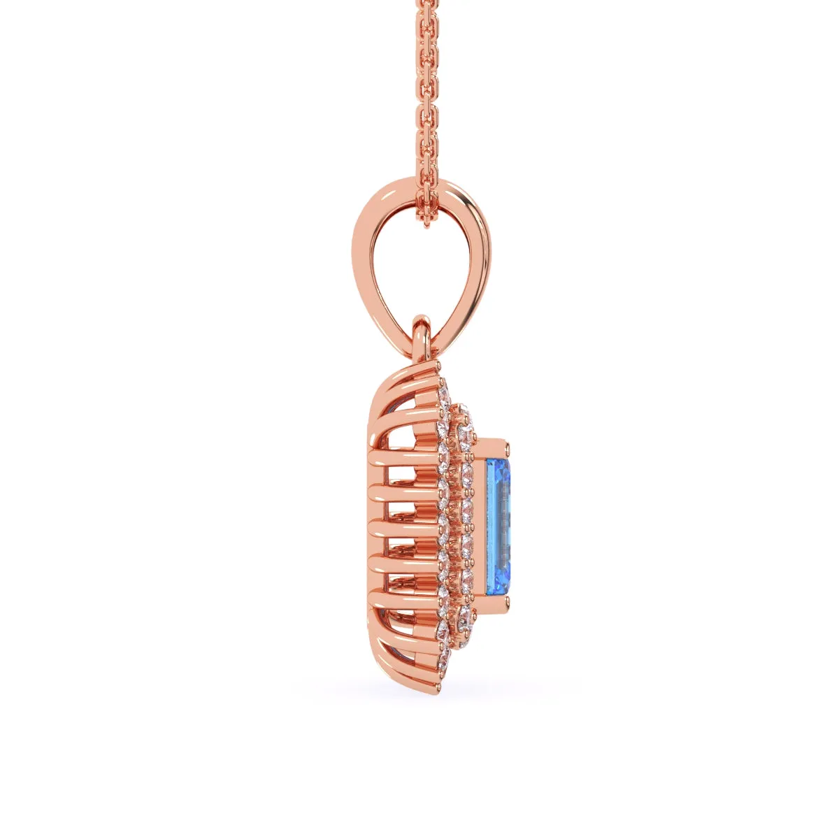 Attractive Blue Emerald Double Halo Charm Pendant