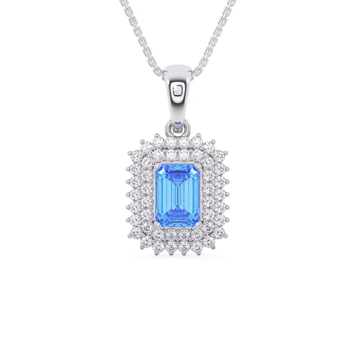 Attractive Blue Emerald Double Halo Charm Pendant