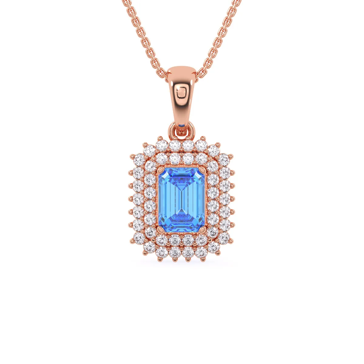 Attractive Blue Emerald Double Halo Charm Pendant