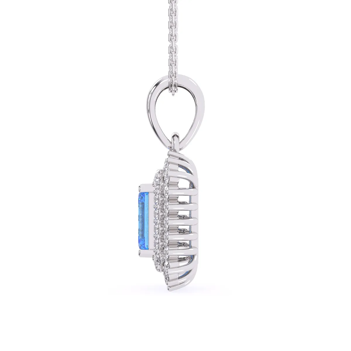 Attractive Blue Emerald Double Halo Charm Pendant