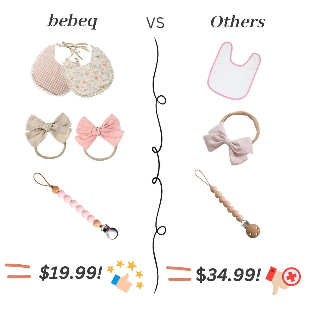 Baby Girl Reversible Bib set- Matching Headbands and Pacifier Clip, Set for 0-18 months drool bib paci set, girl accessories Floral/Beige
