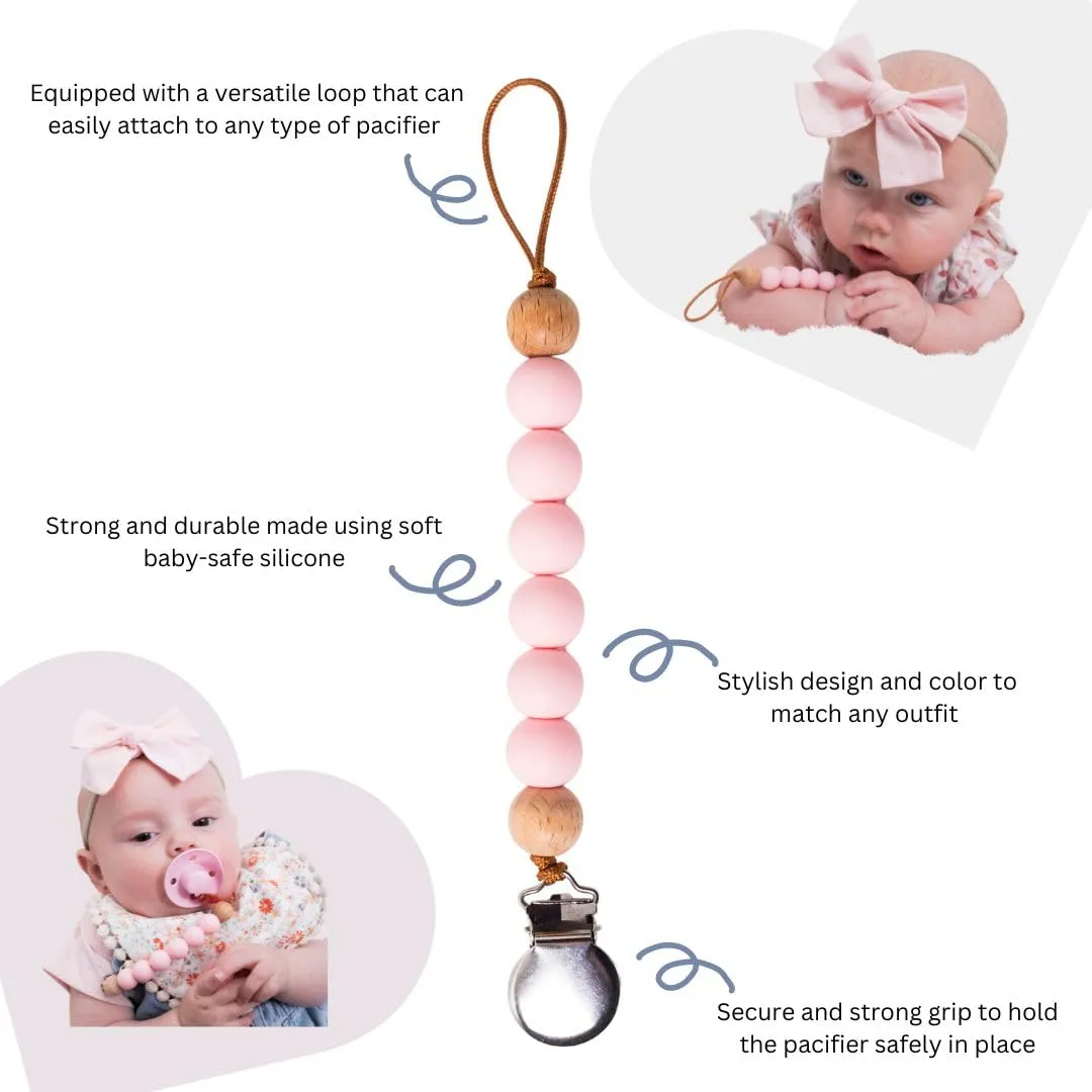 Baby Girl Reversible Bib set- Matching Headbands and Pacifier Clip, Set for 0-18 months drool bib paci set, girl accessories Floral/Beige