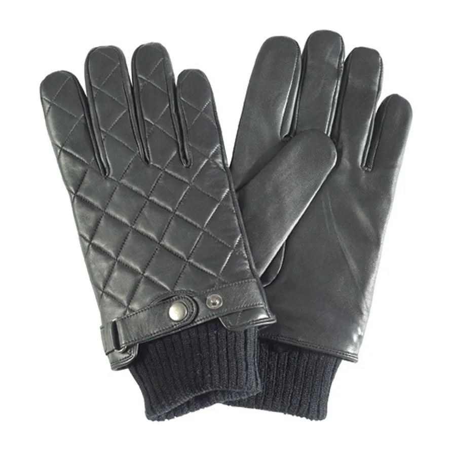 Barbour Mens Quilted Leather Gloves Black