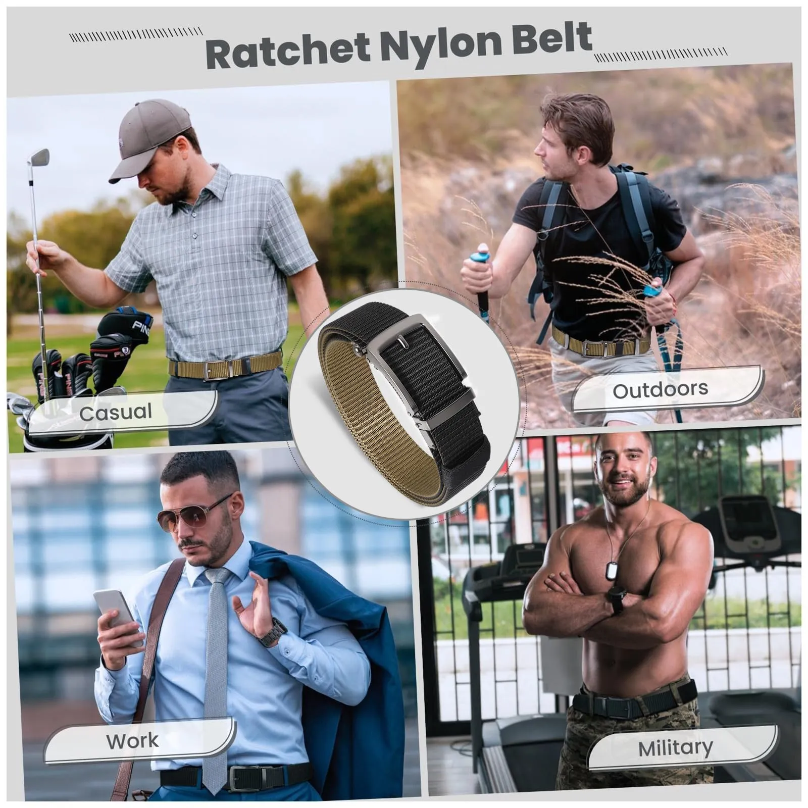 BELTROAD Mens Quick Release Ratchet Belts Reversible Nylon Belts for Golf Pants Dad Birthday Gift Ideas, Black Coyote
