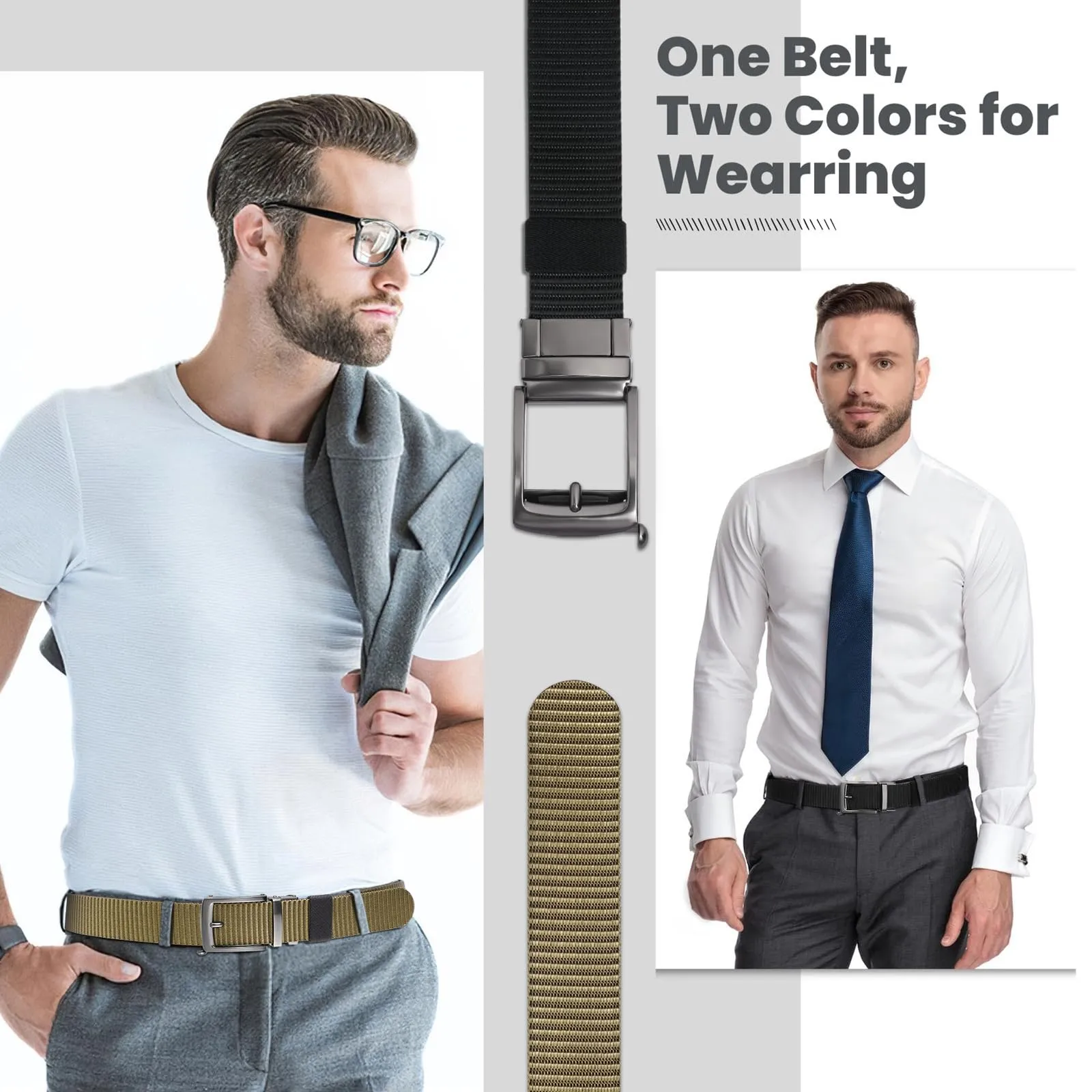 BELTROAD Mens Quick Release Ratchet Belts Reversible Nylon Belts for Golf Pants Dad Birthday Gift Ideas, Black Coyote