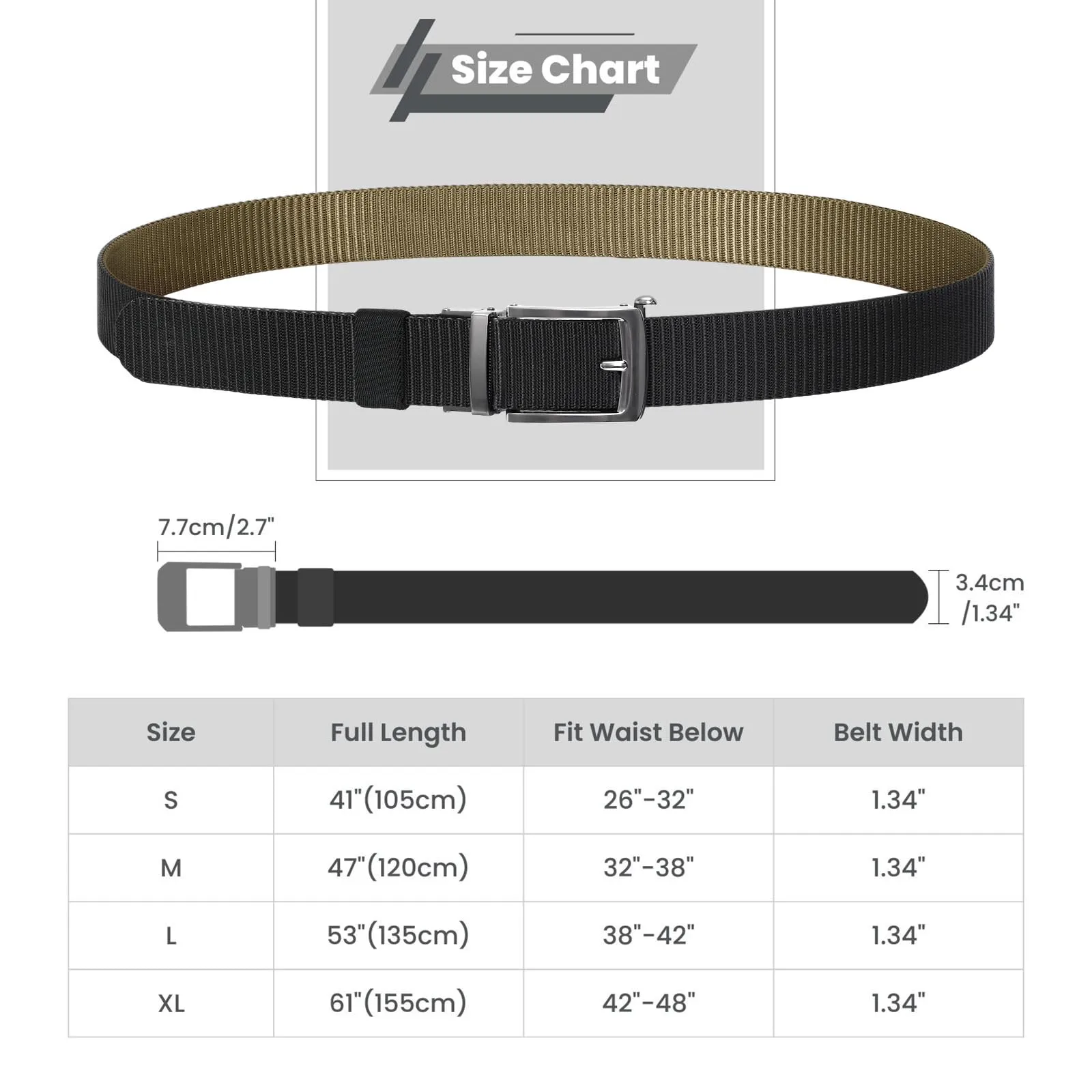 BELTROAD Mens Quick Release Ratchet Belts Reversible Nylon Belts for Golf Pants Dad Birthday Gift Ideas, Black Coyote