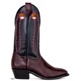 Boulet Men's Cowboy Boots 14" Bullhide Cowboy Heel U Toe with Contrast Embroidery in Black Cherry Vamp