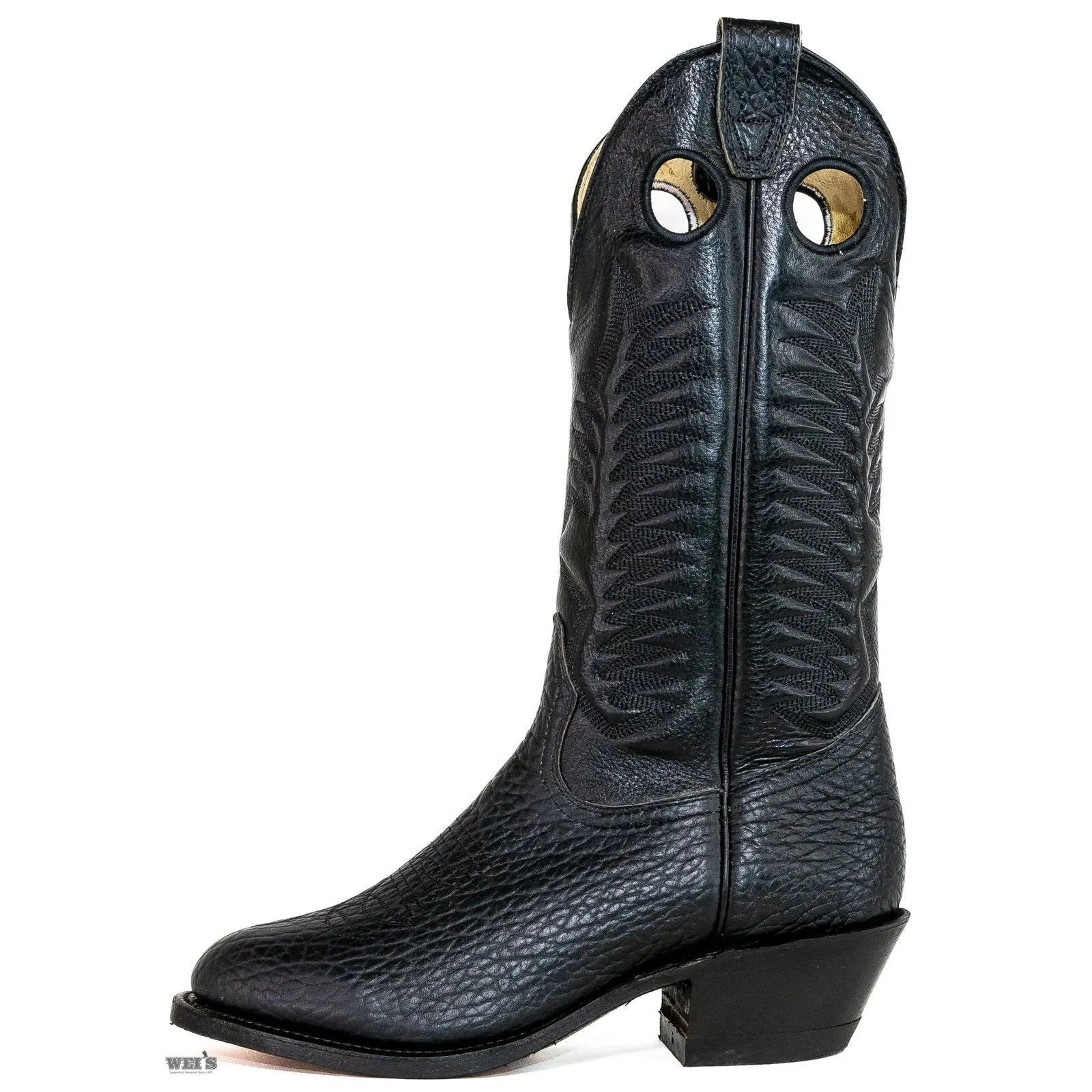 Boulet Men's Cowboy Boots Bullhide with Toe Embroidery Cowboy Heel R Toe in Black