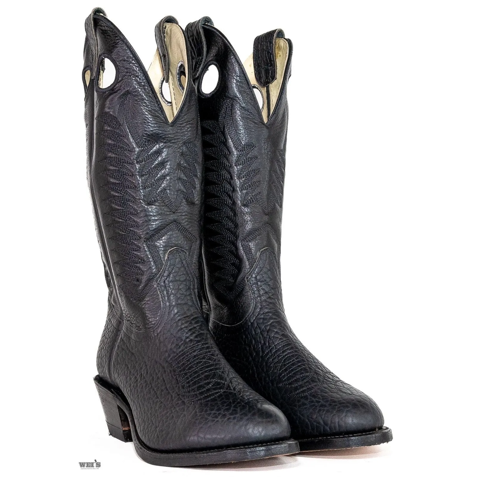 Boulet Men's Cowboy Boots Bullhide with Toe Embroidery Cowboy Heel R Toe in Black