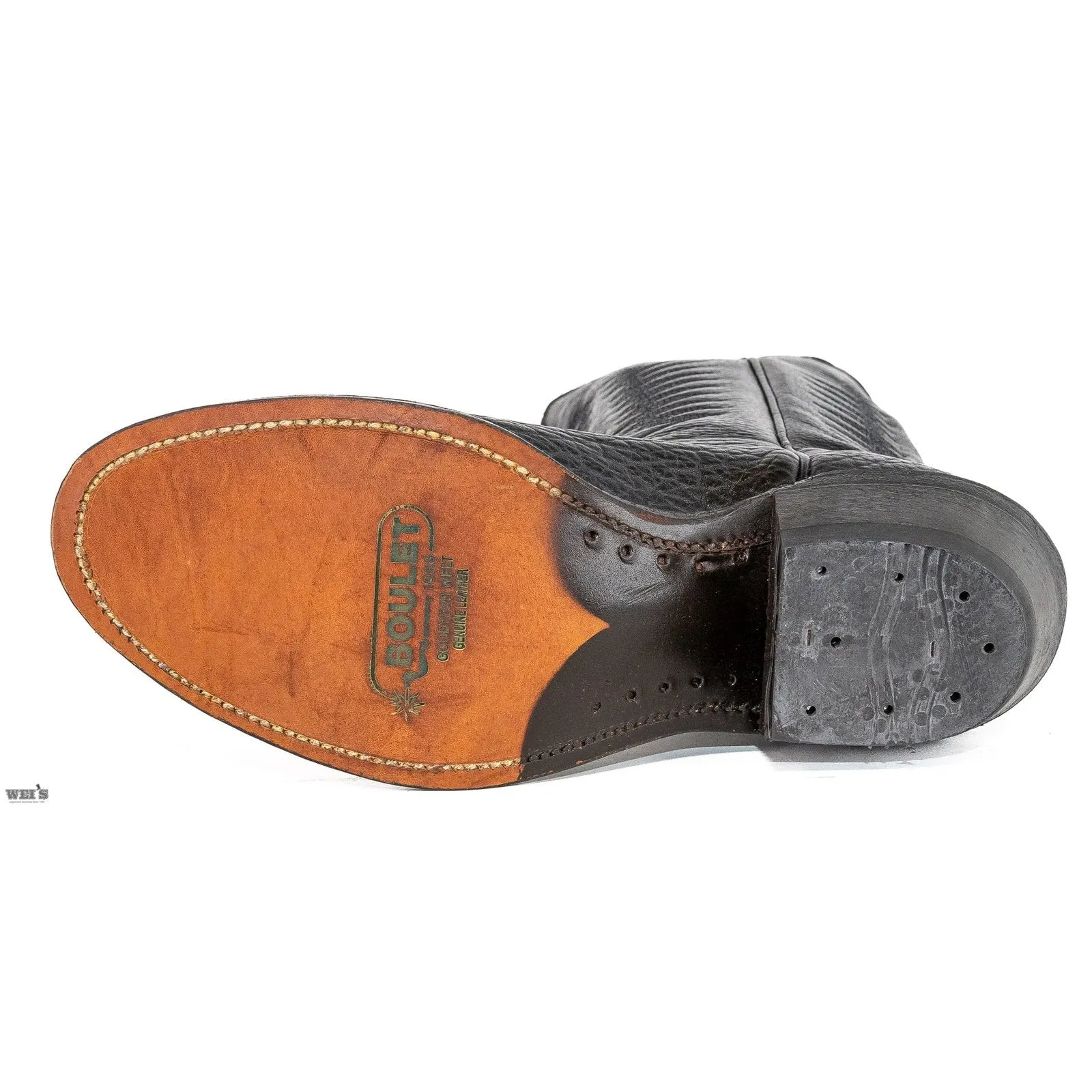 Boulet Men's Cowboy Boots Bullhide with Toe Embroidery Cowboy Heel R Toe in Black