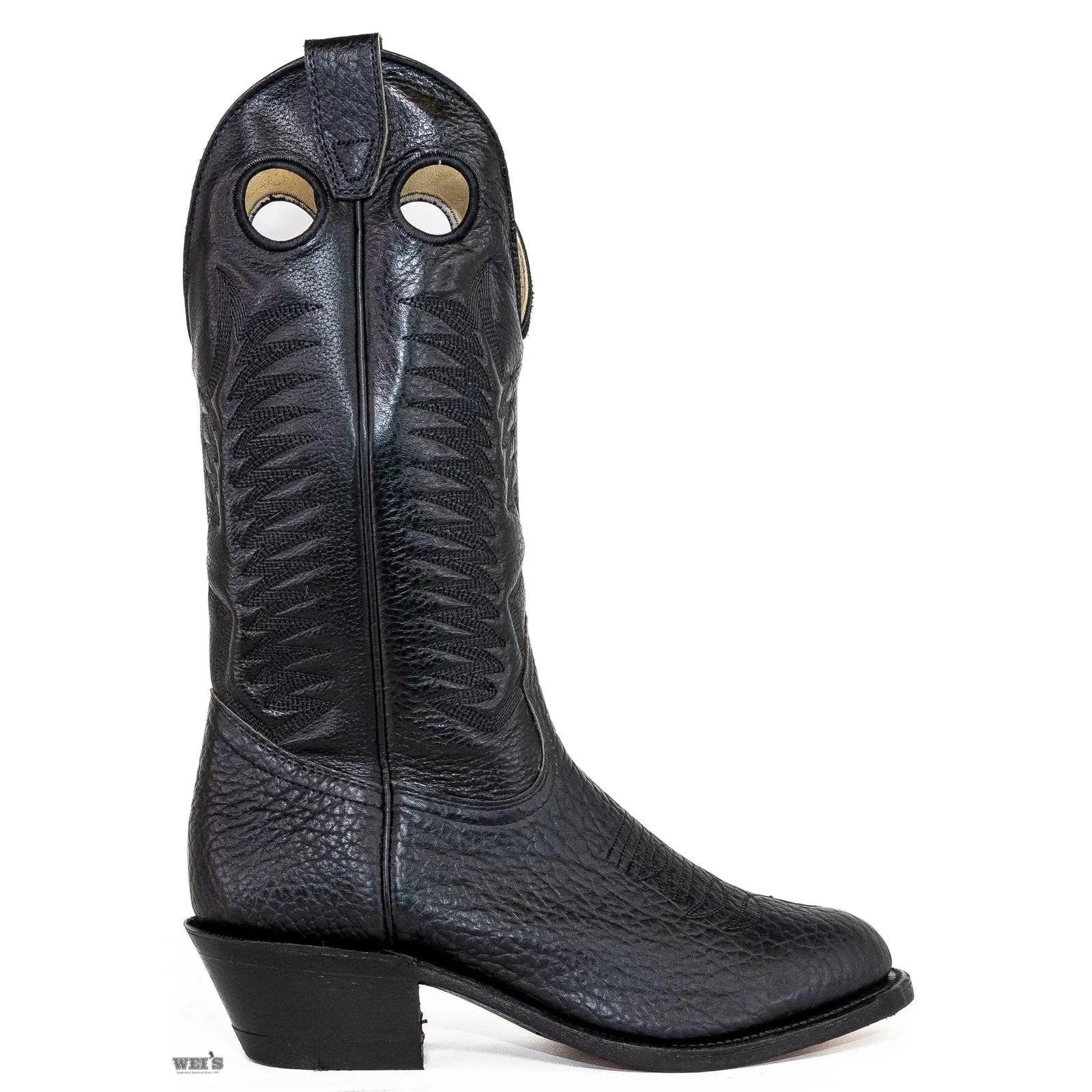 Boulet Men's Cowboy Boots Bullhide with Toe Embroidery Cowboy Heel R Toe in Black