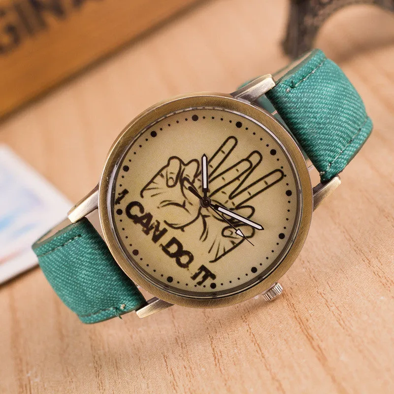 British Retro Denim Print Comics Watch