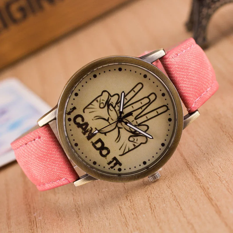 British Retro Denim Print Comics Watch